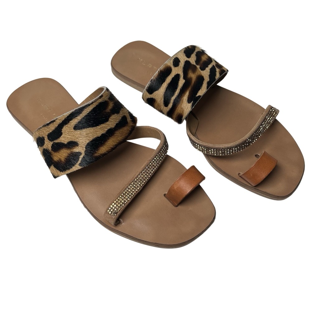 Kurt Geiger London Womens Dawn Leopard Print Leather Slides Sandals EU 38 US 7.5